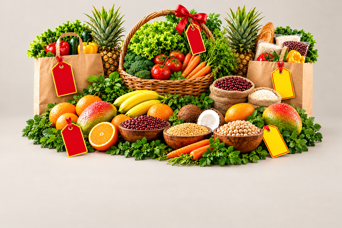 Banner com fundo neutro e produtos mais acima