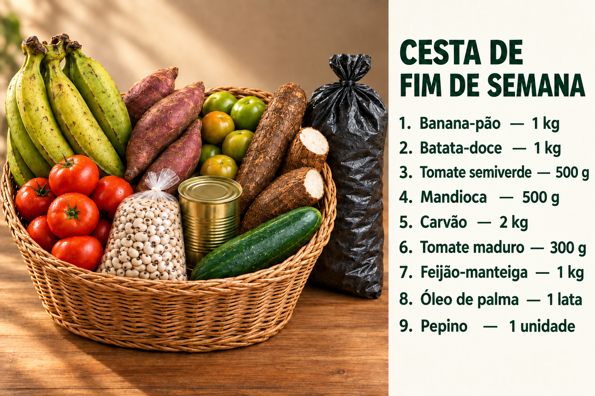 Cesta de fim de semana com produtos numerados